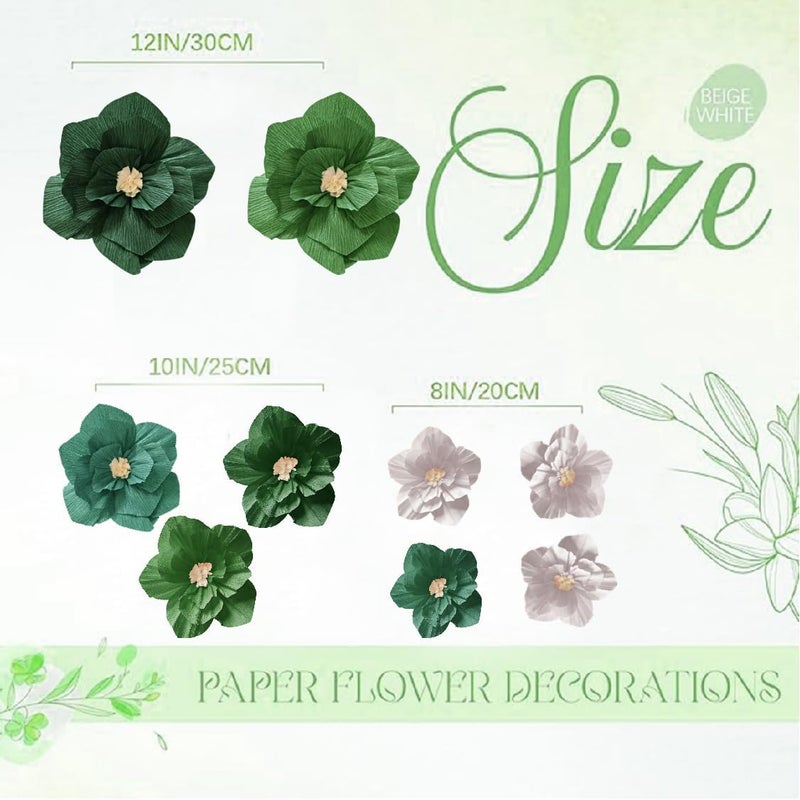 Linnoptimix Green Birthday Party Decorations Paper Flowers Artificial Crepe Tissue Wall Décor Wedding Birthday Bridal Baby Shower Classroom Nursery Room Backdrop Centerpieces (Green (9PCS)) - Image 1